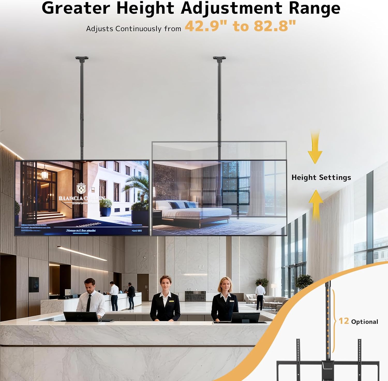 Ceiling TV Mount for 50-100 Inch Flat & Curved TVs up to 176lbs, Full Motion 360° Rotation TV Bracket with Adjustable Height, Tilt & Swivel, Max VESA 800x600mm, Fits LCD LED OLED 4K Screens, Black