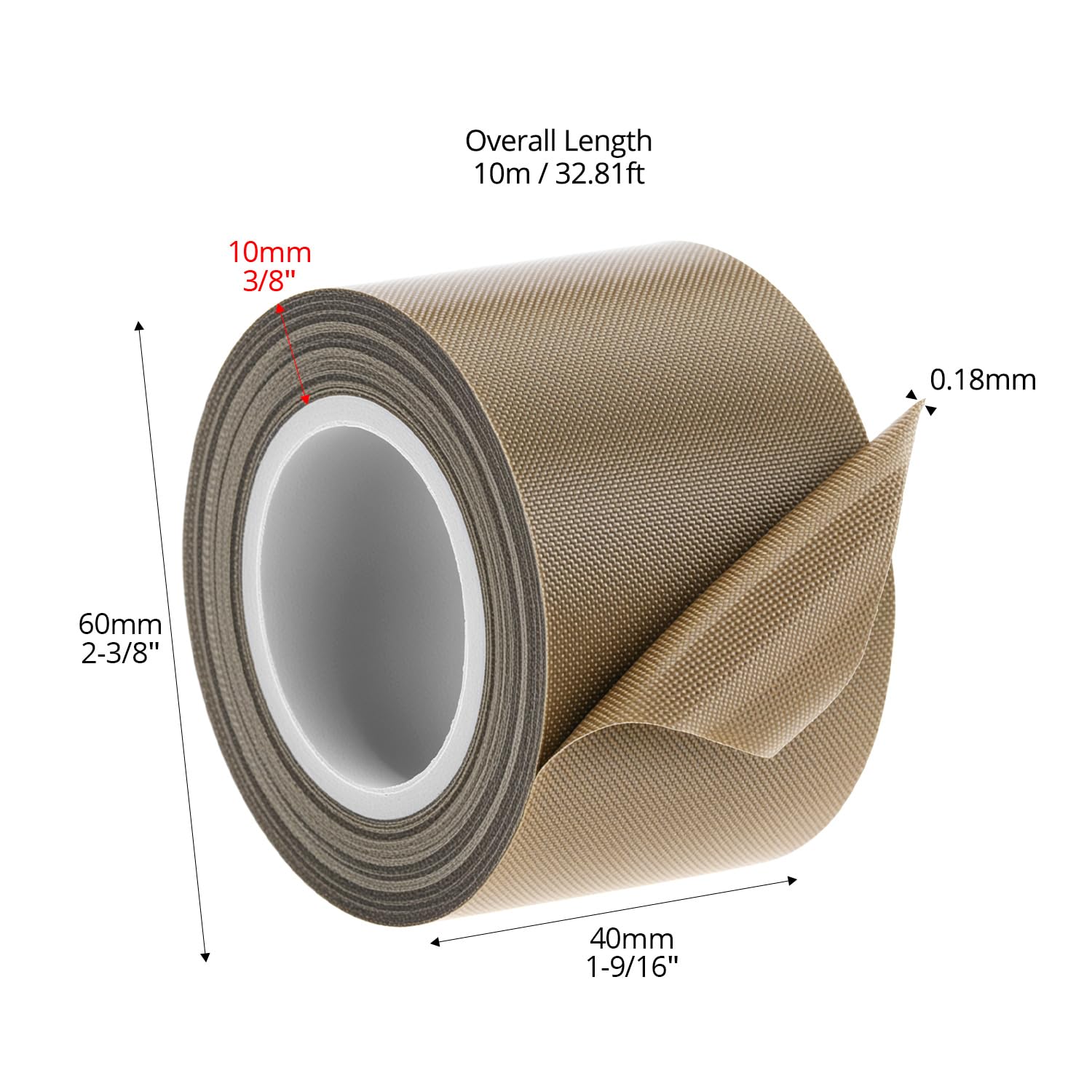 QWORK® Cinta de PTFE 40mm x 10m (0.18mm) – Cinta Adhesiva de Alta Temperatura Resistente hasta 300°C para Envasadora al Vacío, Sellado por Impulsos y Aislamiento Eléctrico