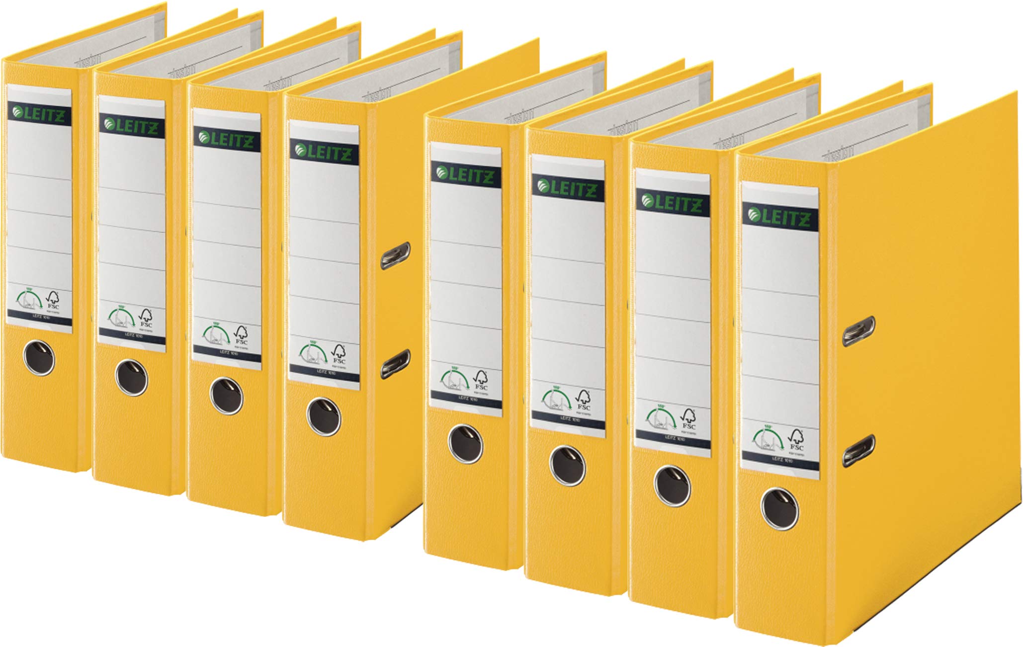 Sparpack Leitz 1010 Qualitäts-Ordner Plastik breit, mit patentierter 180º-Präzisionsmechanik (8er Sparpack | 8cm Breit, gelb)