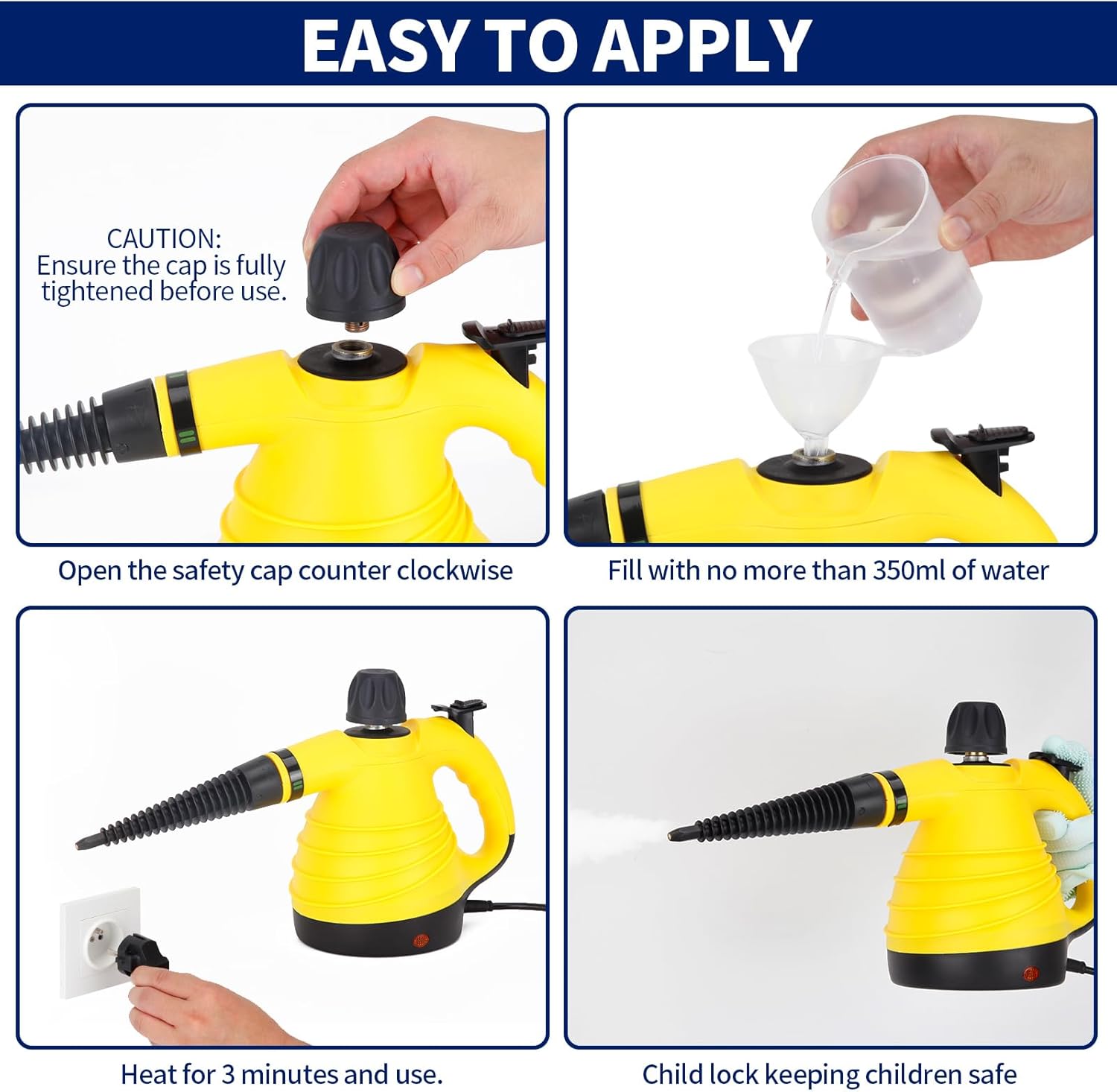 Handheld Pressurized Steam Cleaner,Multi-Surface Steamer with 12 Accessories & Safety Lock,Steamer for Cleaning Car, Bathroom, Shower, Upholstery, Grout, Window, Grime, Grease - Image 6