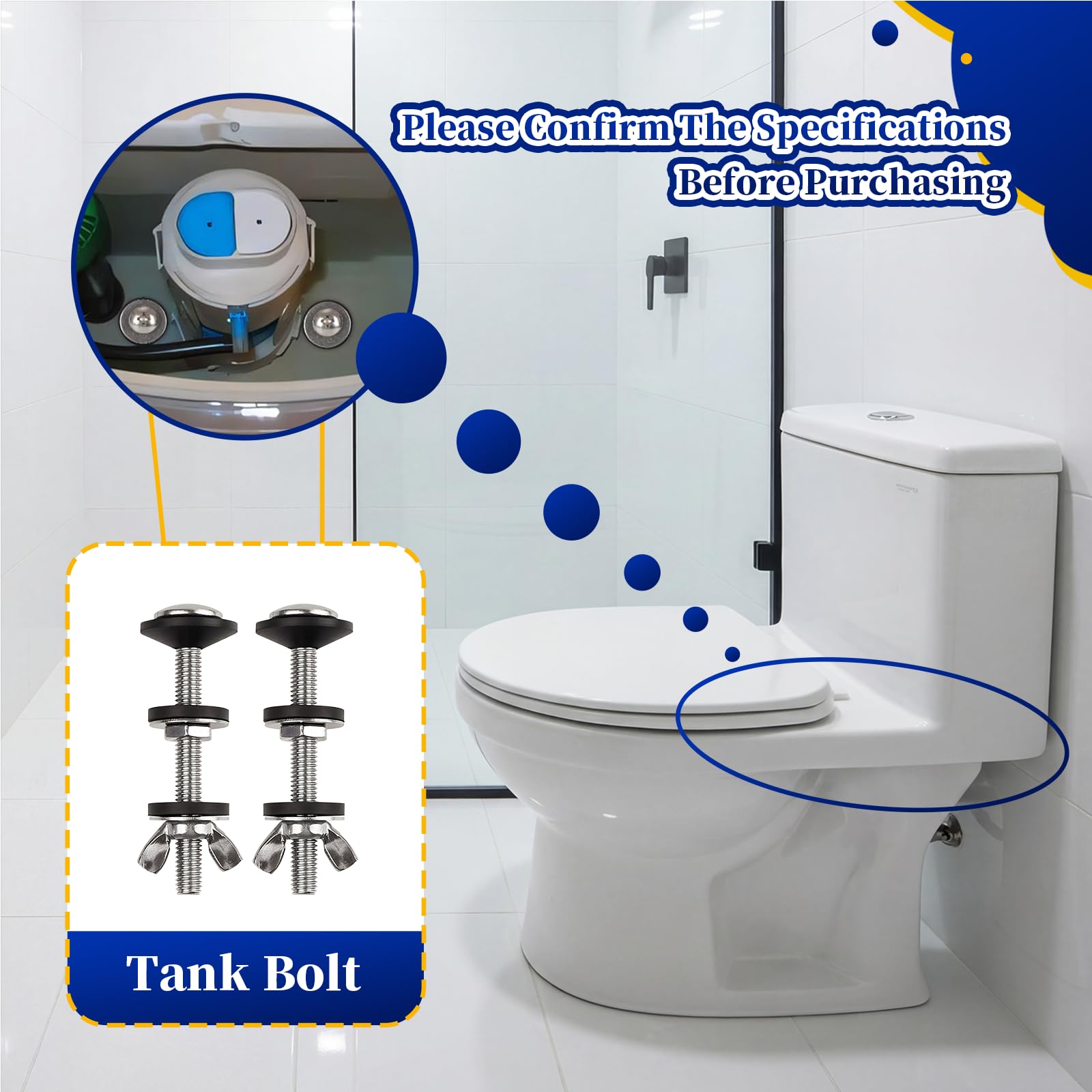 Kit universal de juntas y pernos de tanque de inodoro a tazón, 2 juntas de tamaño (2 y 3 pulgadas) y 2 juegos de pernos inoxidables de acero inoxidable de 5/16 x 3.15 pulgadas, kit completo de
