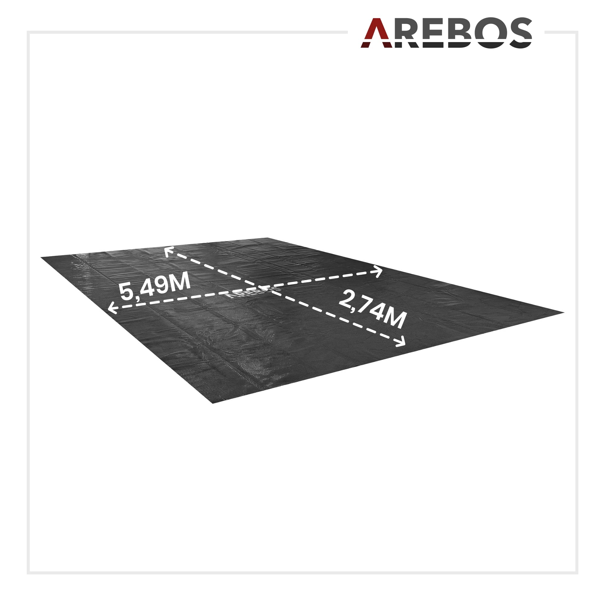 Arebos Plandeka solarna do basenu prostokątna 5,49 x 2,74 m, Czarny, 120 µm, folia termiczna do podgrzewania i izolacji wody, zmniejszenia parowania oraz ochrony przed liśćmi i zabrudzeniami