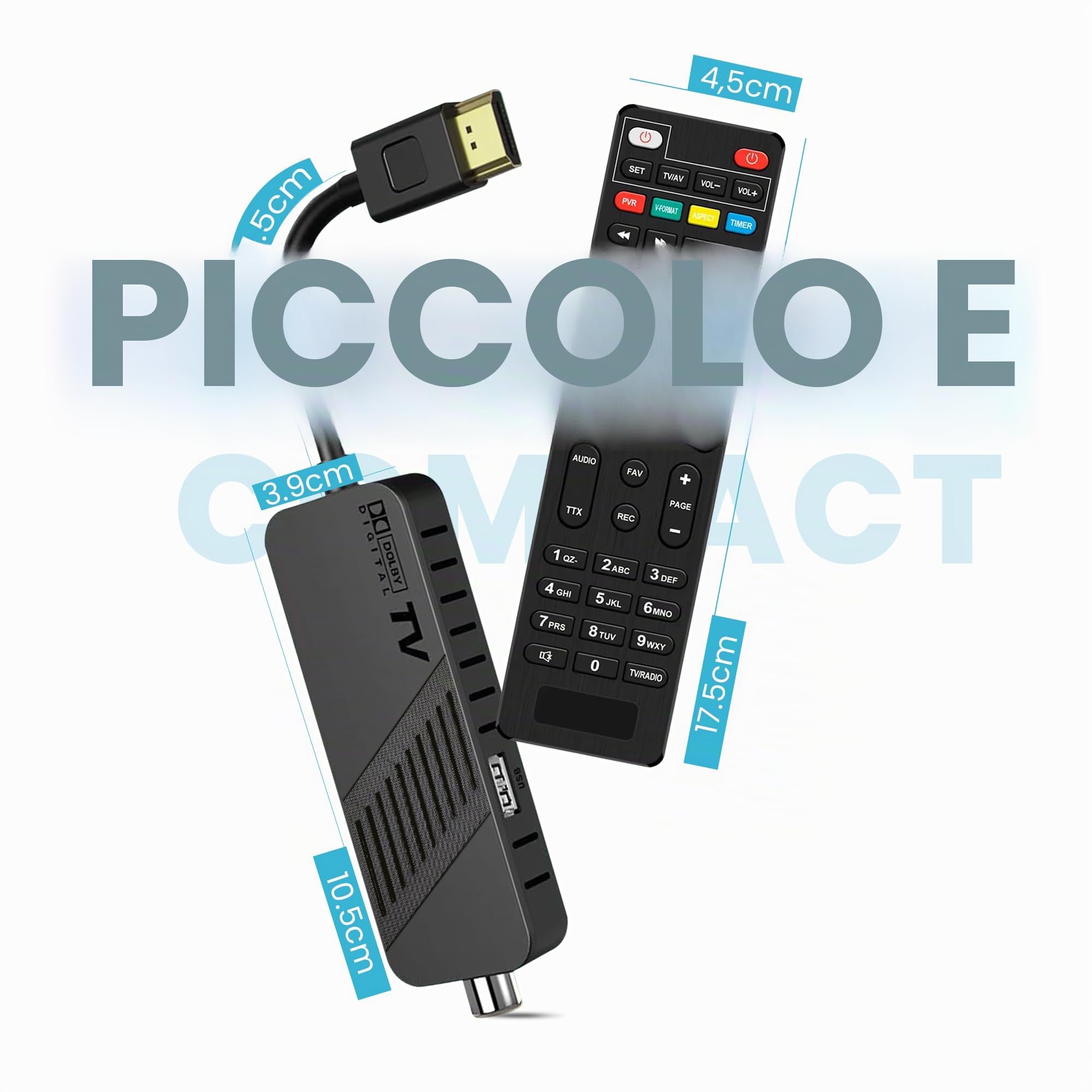 Leyf Decoder DVB-T2 TNT Full HD 1080P TV Decodificatore Nascosto dietro la TV, Display digitale, HEVC H265 Main 10 Bit, 2in1 telecomando, HDMI/AV, USB