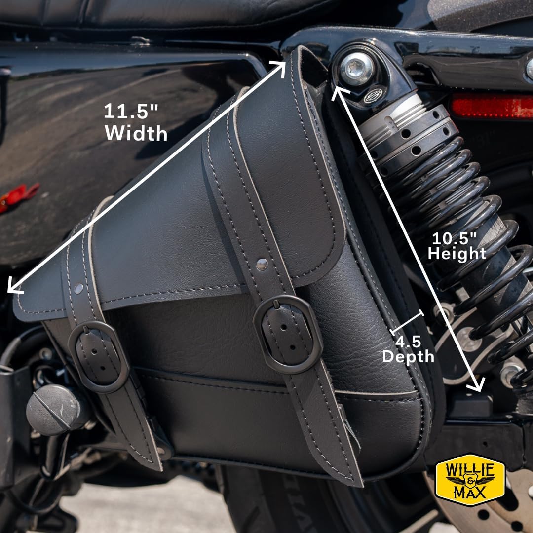 Black Synthetic Leather Black Jack Motorcycle Swingarm Bag for Sportster/Dual Shock Models - Black Buckle - Made in USA by Willie & Max [59778-05]