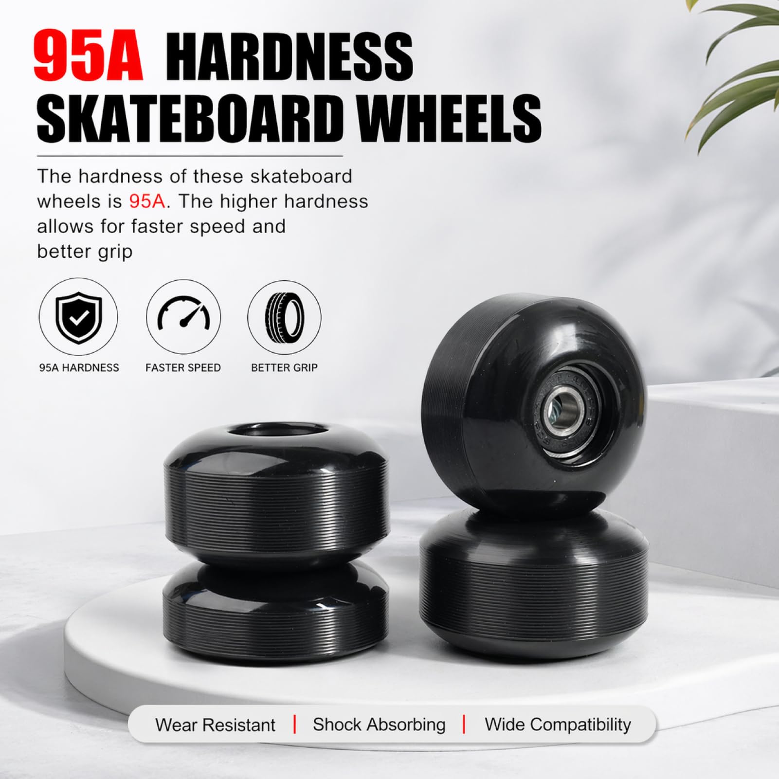 4pcs Roues de Skateboard 52mm avec Roulements 95A 608 RS ABEC-9 pour Skateboard Street Tricks Cruiser Double-Kick Complete Boards