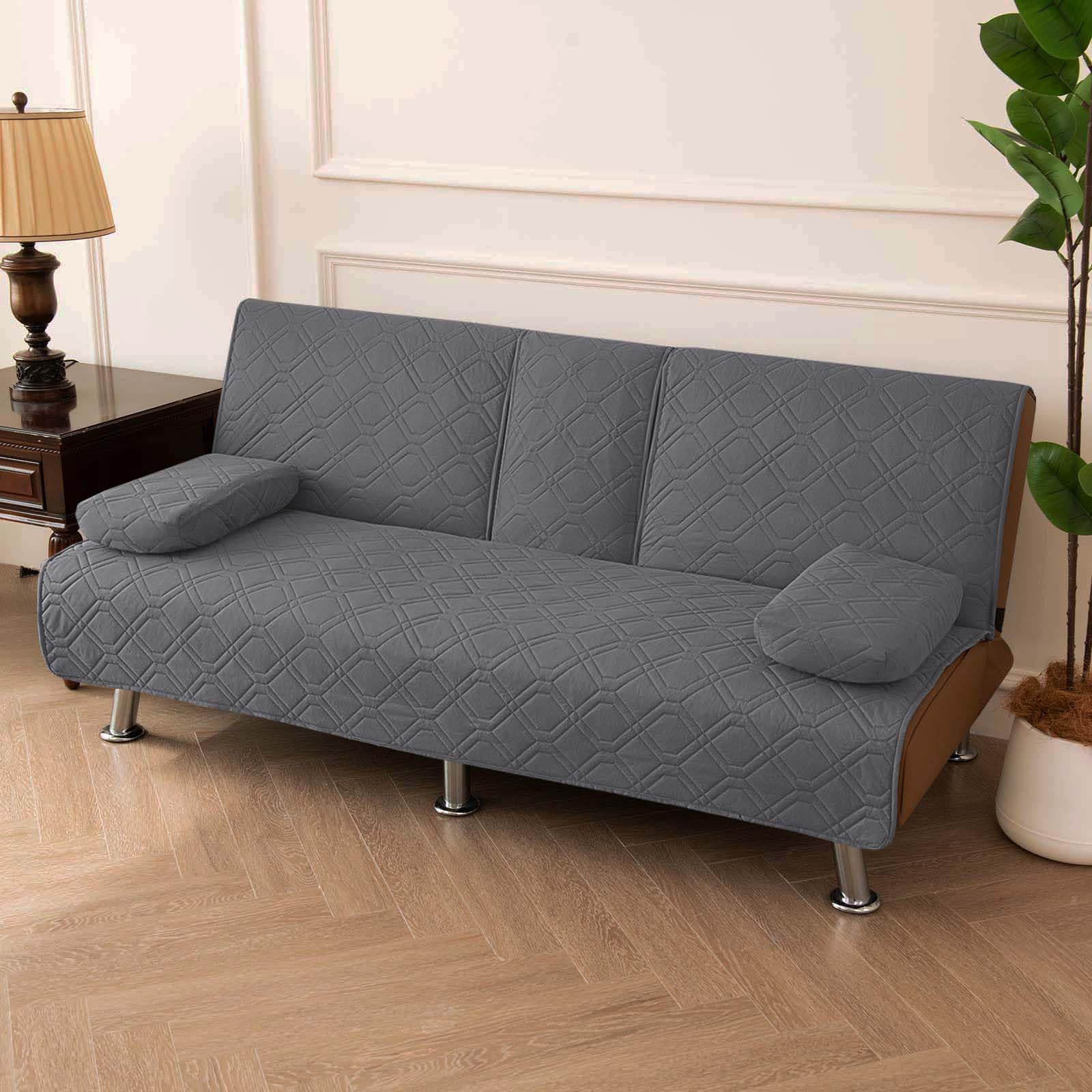 Juego de 4 fundas impermeables para sofá cama, color gris, funda de futón convertible de 3 plazas con reposabrazos y portavasos, fácil de limpiar, protege para sala de estar
