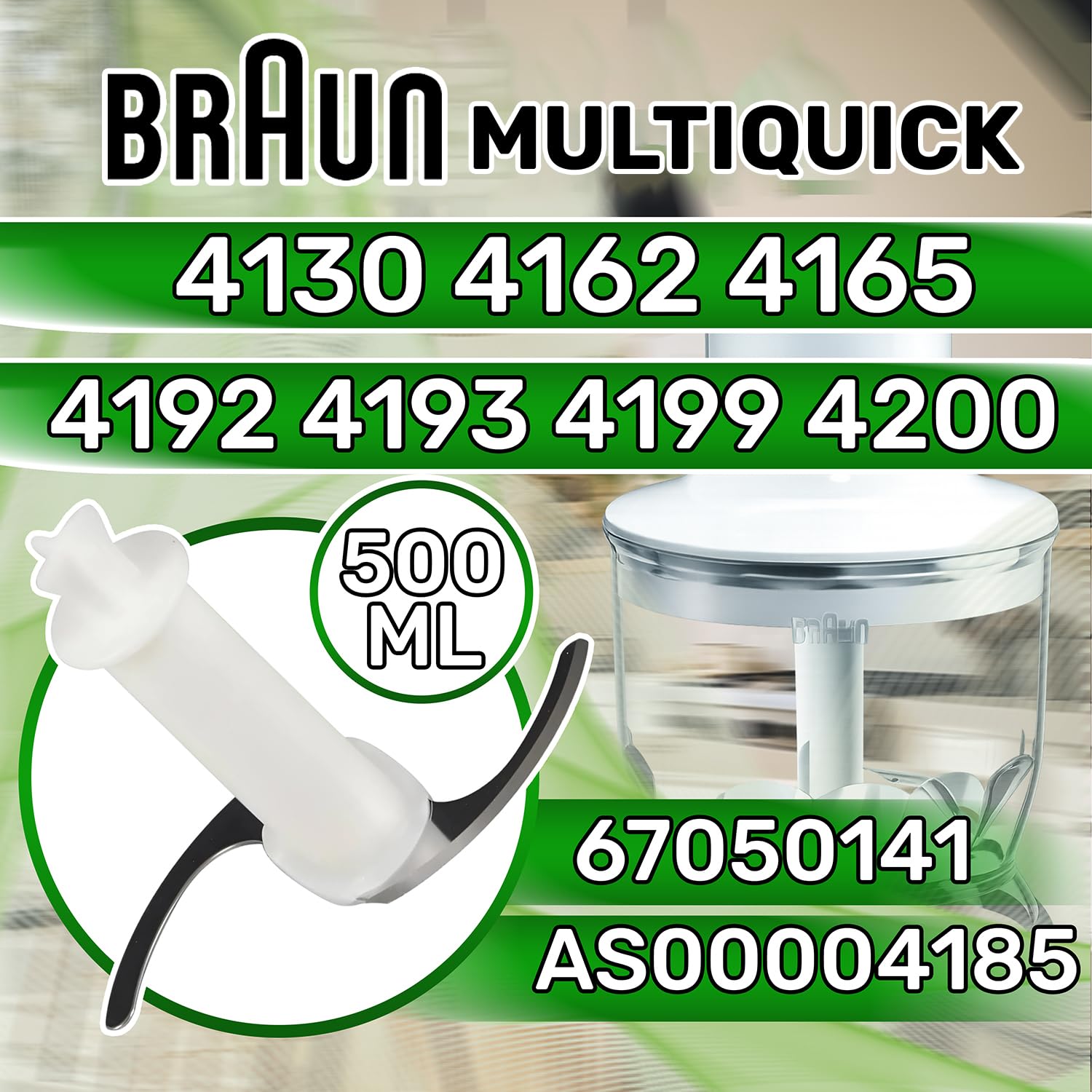 ONIX TECH Messer Stabmixer mit Zerkleinerer für Behälter СА 500ml mit Originalcode 67050141 AS00004185 für Braun Multiquick 4130 4162 4165 4191 4192 4193 4199 4200 - Made IN EU