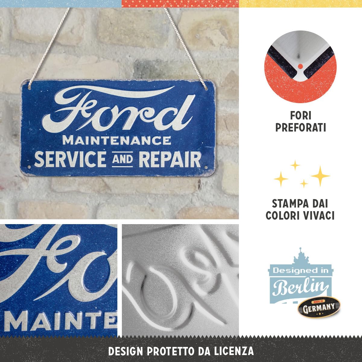 Targa Metallica Retro Ford - Decorazione Vintage Per Garage E Appassionati Di Auto - Foto 9