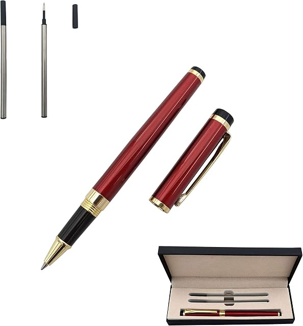 Accod Metal Ballpoint Pen Business Rollerball Pen Signature Pen with Two 0.5MM Black Universal Pen Refills,Gift Pen for Colleagues and Family,Gift Boxed (Red)