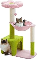 MUTTROS Flower Cat Tree 35" Pink Cat Tower with Metal Hammock, Sisal Posts & 2-Door Condo for Kittens - Stable Indoor Scratching Post