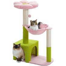 MUTTROS Flower Cat Tree with Large Metal Frame Hammock, 35" Cute Cat Tower with Sisal Scratching Posts for Small Indoor Cats, Cat Condo with Pink Top Perch for Kittens, Pink