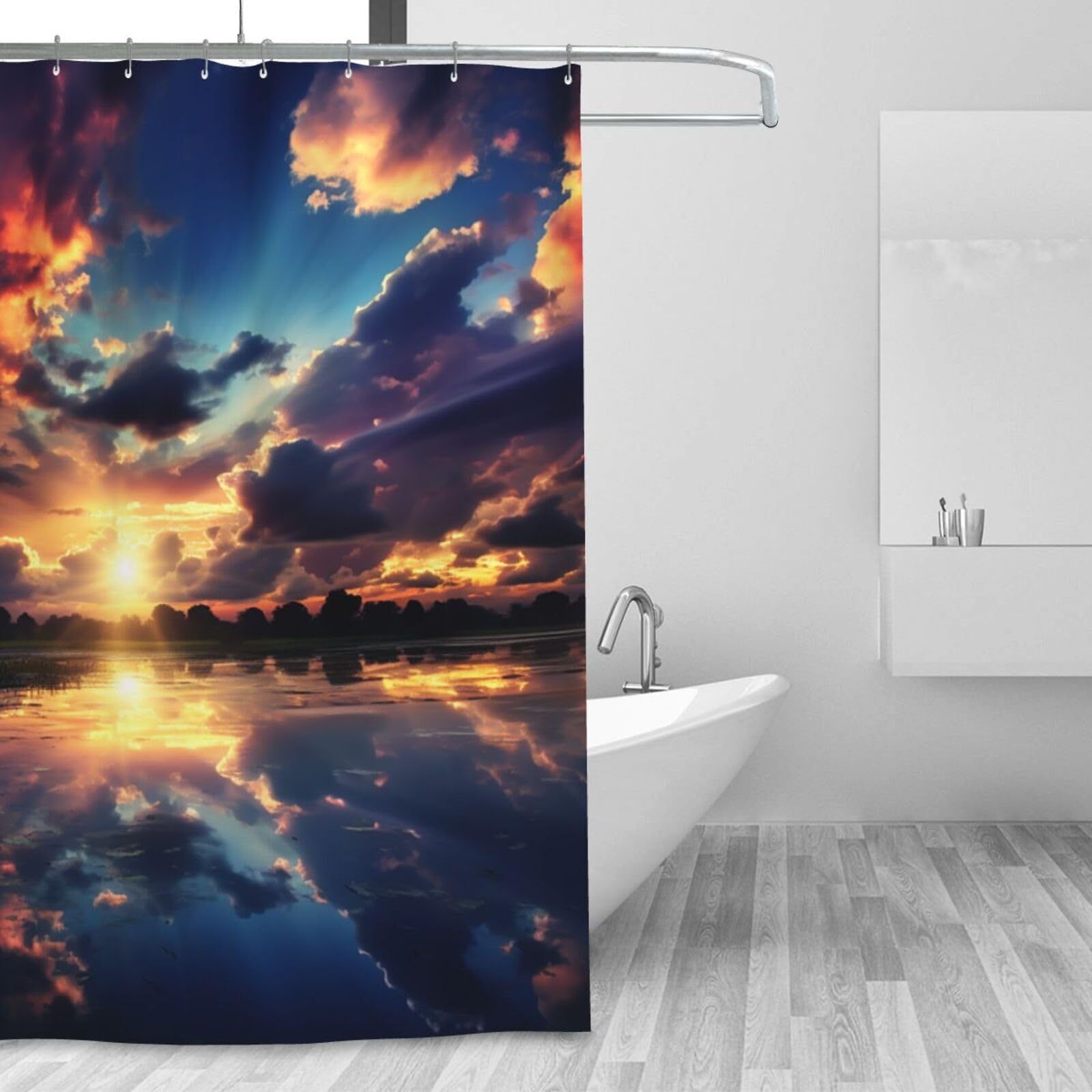 Rideau de douche multicolore imprimé ciel en tissu moderne pour décoration salle de bain