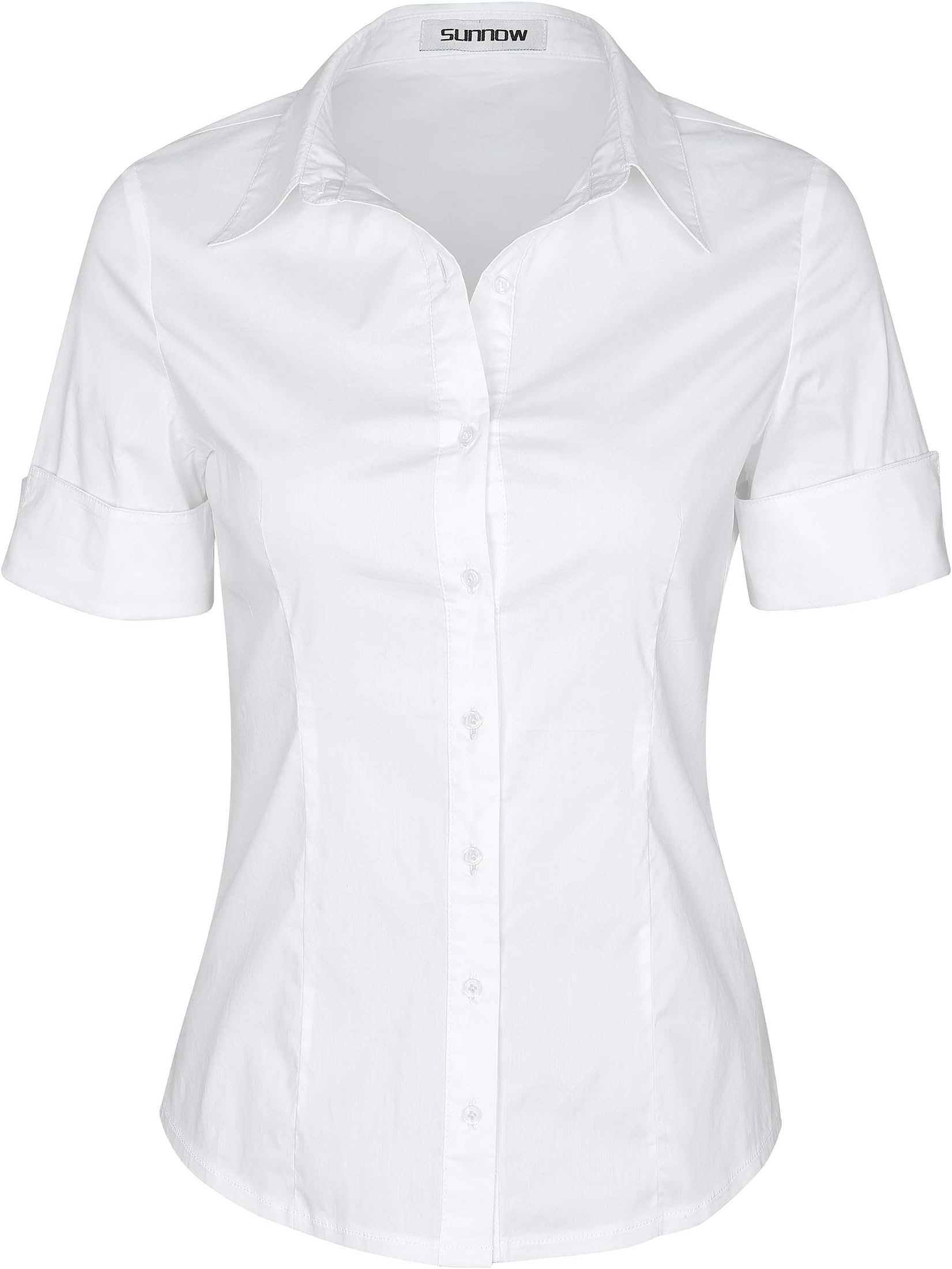 SUNNOW Womens Button Down Shirts Tailored Short Sleeve Shirt Basic Simple Stretch Wrinkle Free Formal Work Blouses