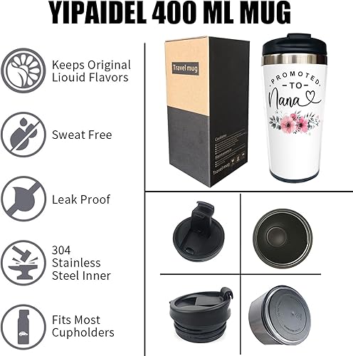 Miniatura 24 de Vaso de acero inoxidable de 13 onzas con aislamiento al vacío para gatos, divertida taza de viaje de café con tapa abatible, taza aislada para Una
