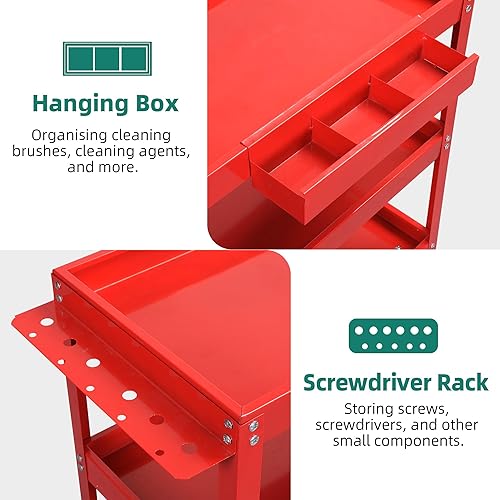 Miniatura 5 de YITAHOME Carrito de herramientas de 3 niveles con ruedas, carrito de servicio de metal rodante con destornillador, tabla colgante y caja de