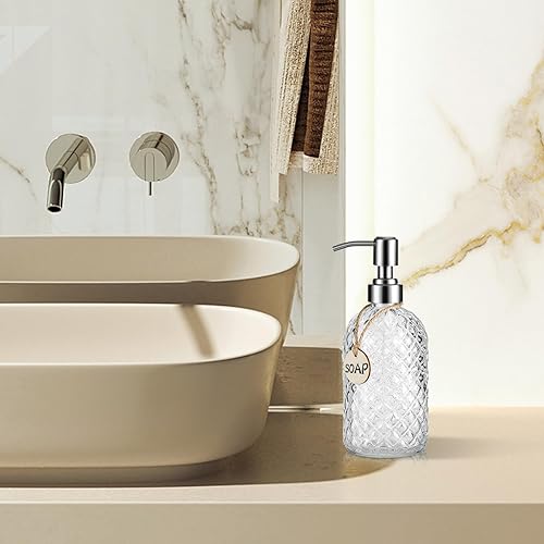 Miniatura 5 de Dispensador de jabón transparente de 16 onzas con bomba de acero inoxidable 304 a prueba de óxido para baño, cocina, vidrio líquido recargable para