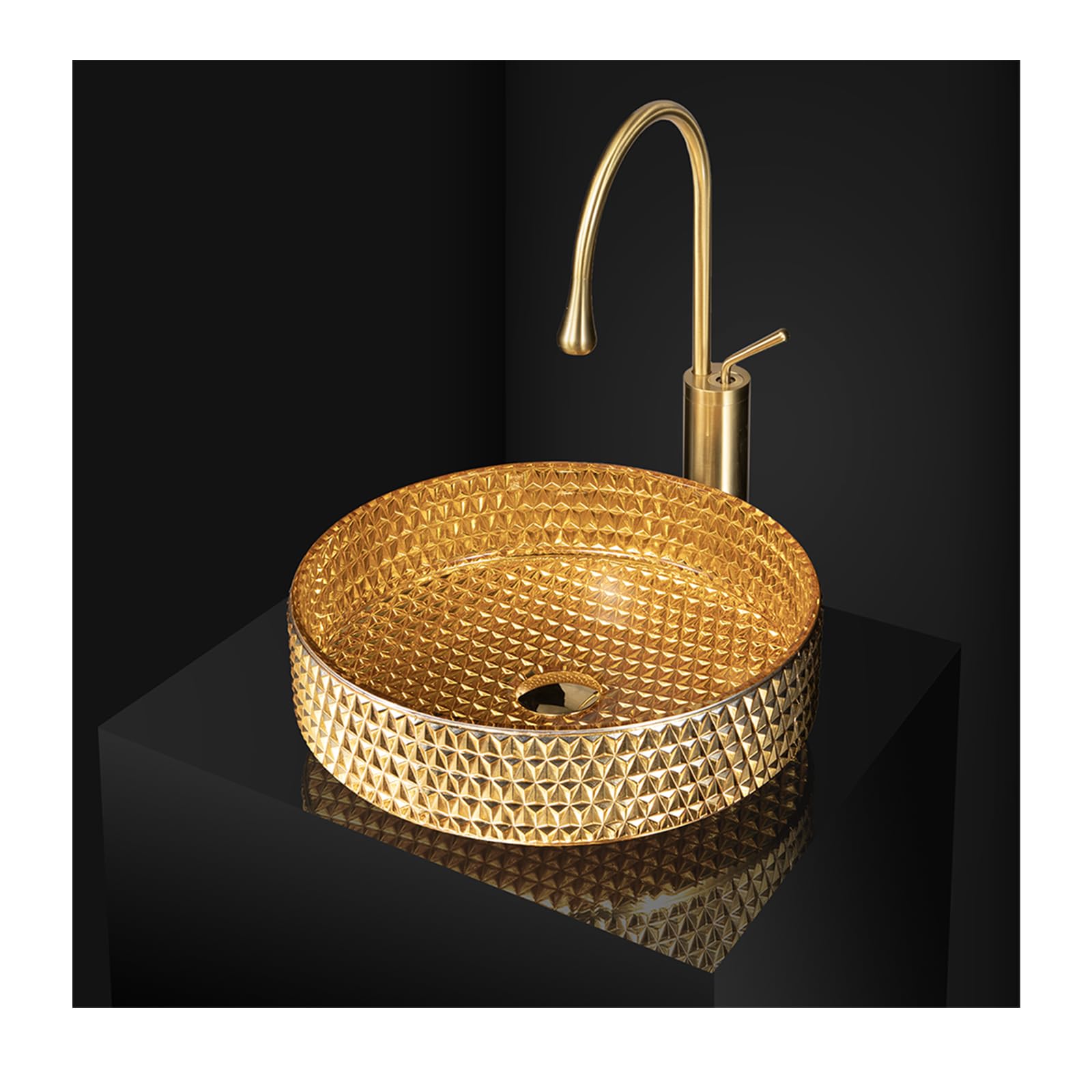 Gljtuo Gold Bathroom Vessel Sink,Tempered Glass Round Vessel Sink Combo,Countertop Basin Bowl Vessel Sink With Faucet And Pop Up Drain