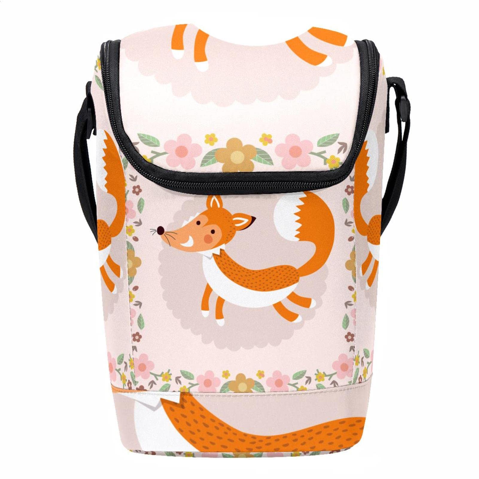 Bolsa de almuerzo de zorro y flores lonchera ligera reutilizable para mujer y hombre