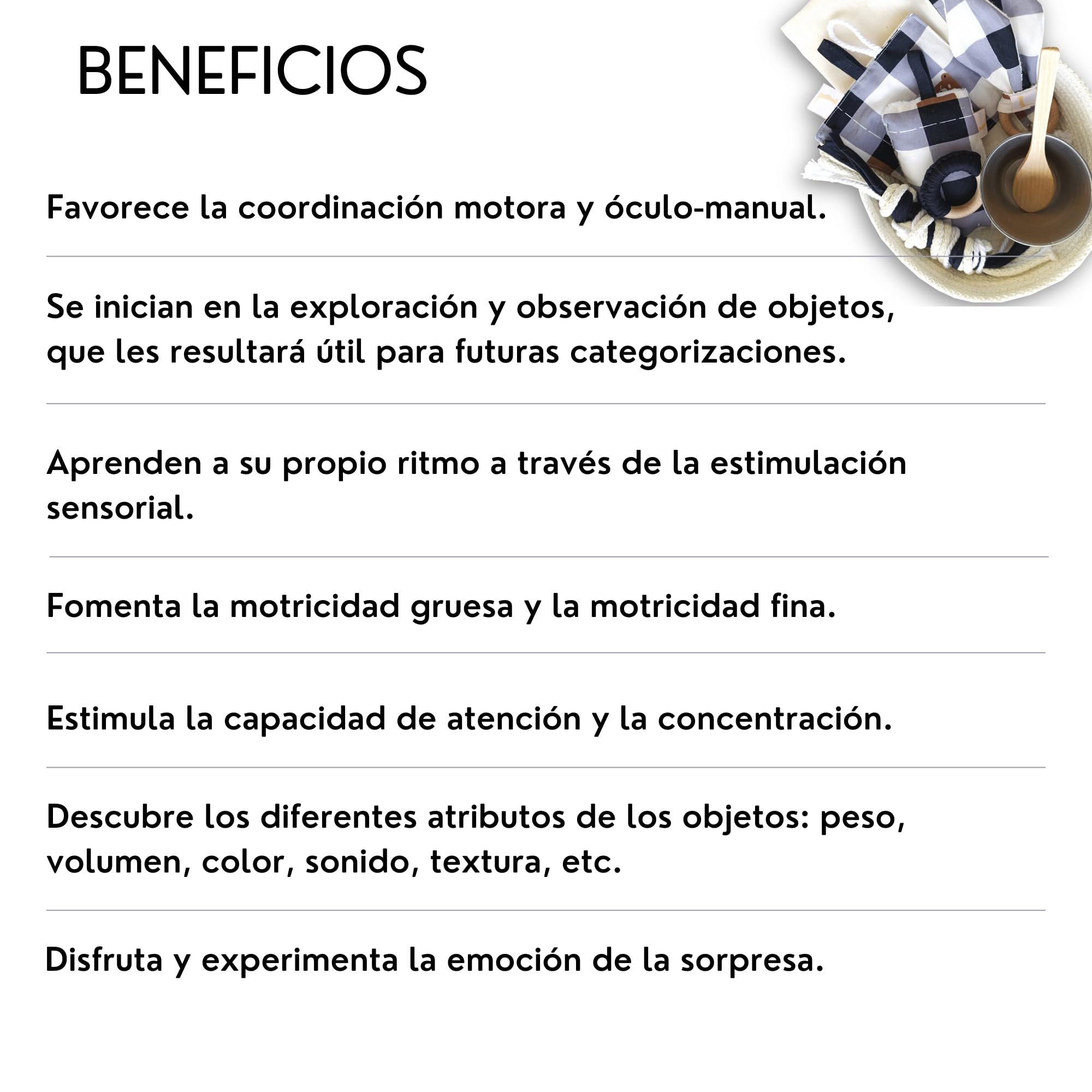 Cesto de los Tesoros Montessori - Juego heurístico sensorial - Juguetes bebe 6 meses (Cesta XL)