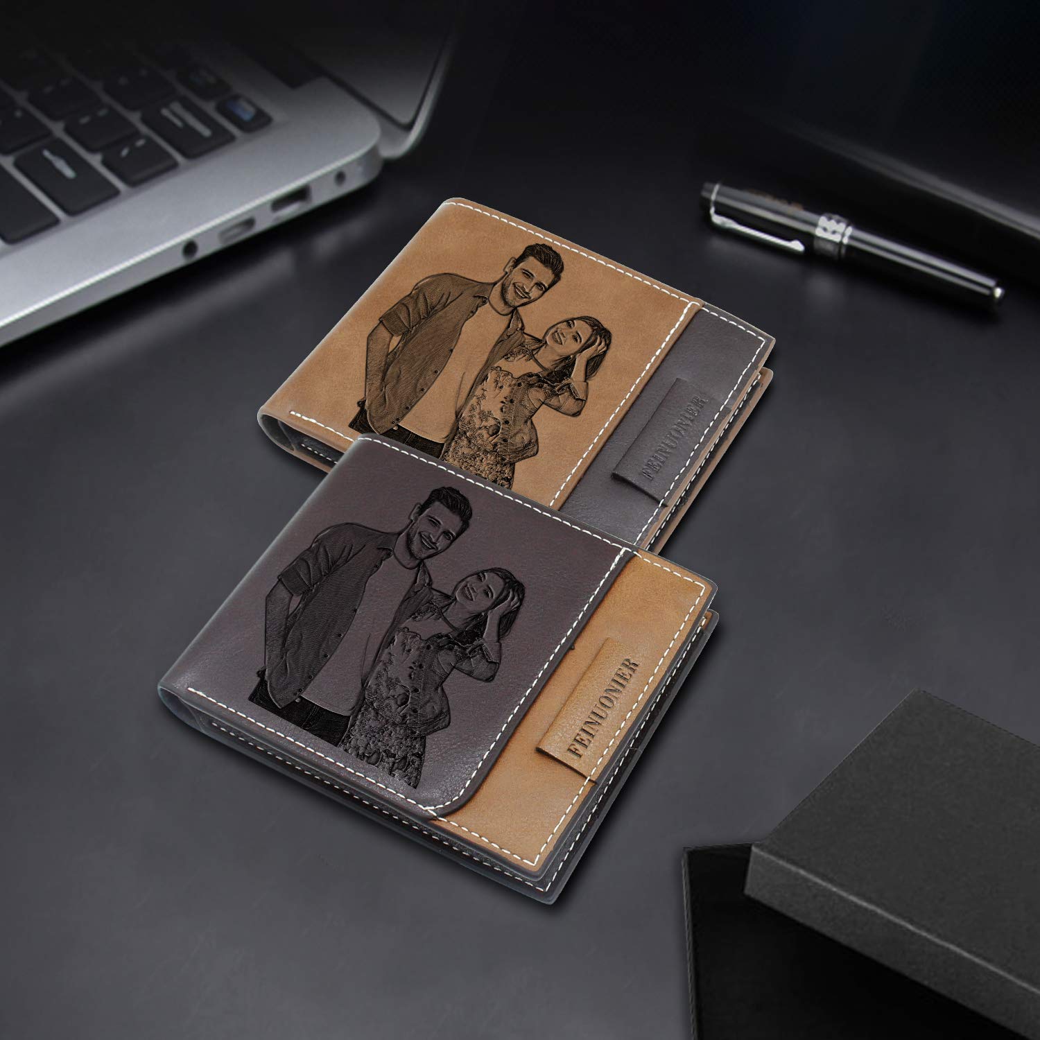 Custom Wallets for Men Personalized Engraved Wallet Engraved with Photo Picture Customized Gift for Him Boyfriend Father Husband, Trifold Wallet