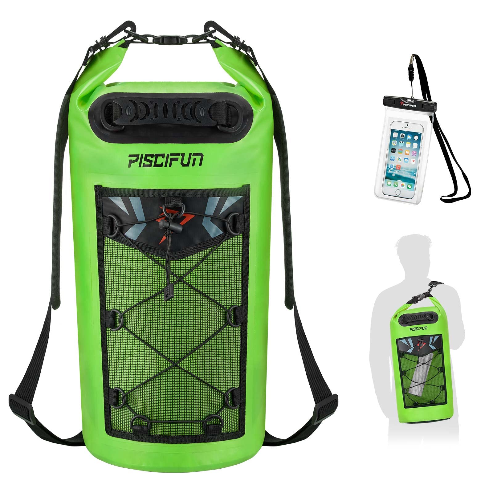 Piscifun Dry Bag, Waterproof Floating Backpack 10L/20L/30L/40L with Waterproof Phone Case for Boating, Kayaking, Fishing