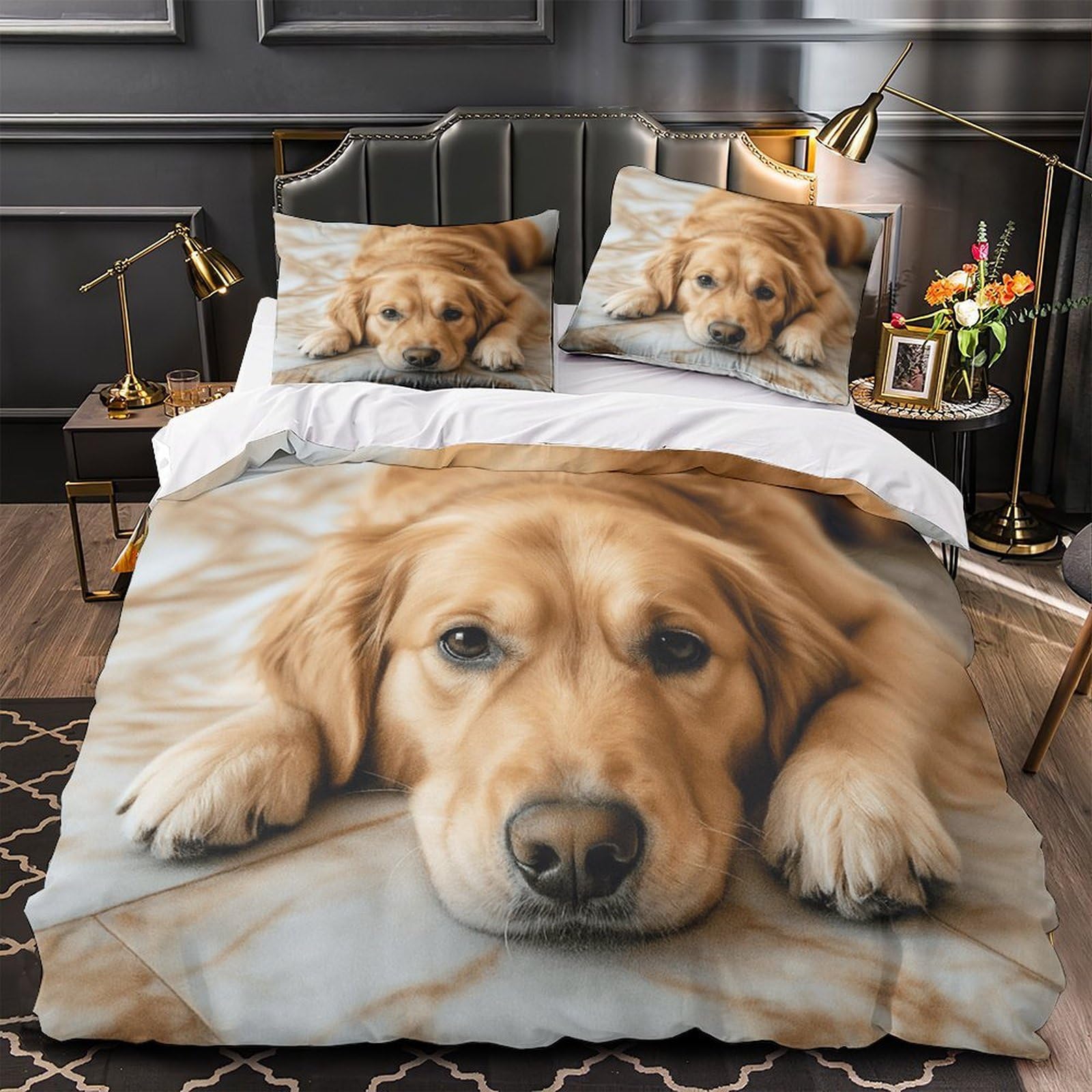 Housse de couette Golden Retriever 135x200cm cadeau pour enfant doux