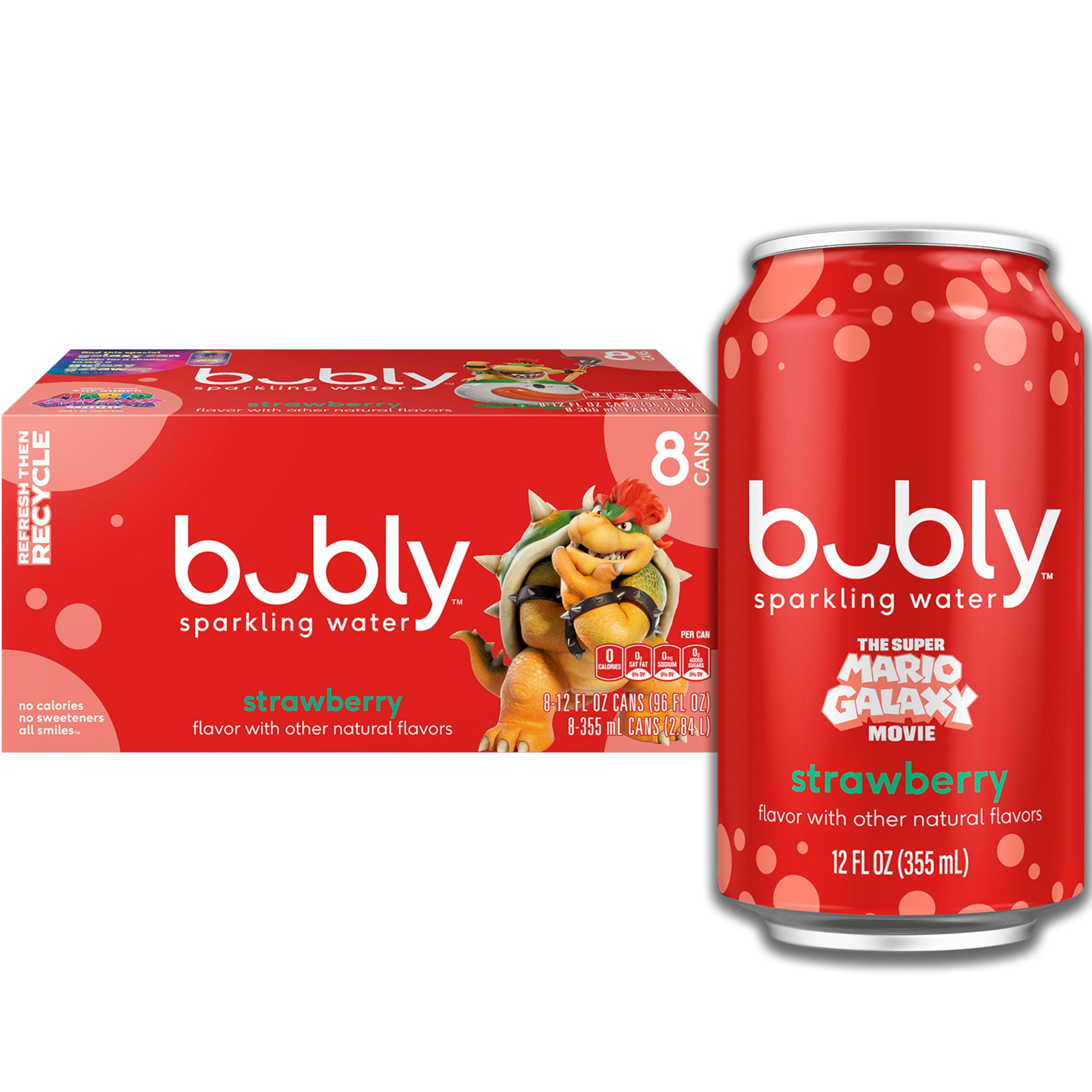 bubly Sparkling Water, Strawberry, 12 Fl Oz Cans (Pack of 8)