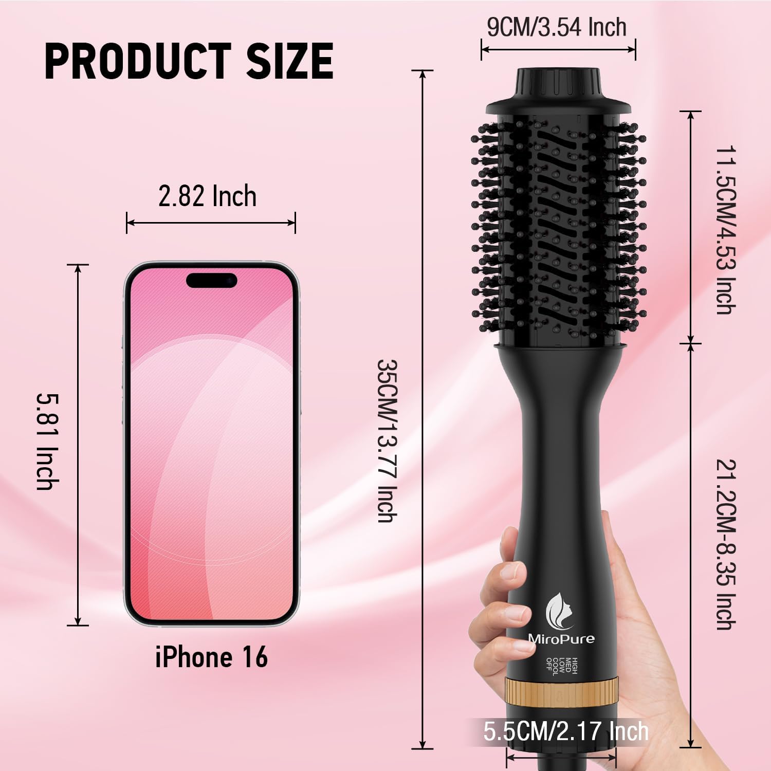 Hair Dryer Brush Blow Dryer Brush in One, MiroPure 4 in 1 Hair Dryer and Styler Volumizer with 4 Speed Temp Settings, Hot Air Brush with Oval Barrel for All Hair Style and Fast Drying, Gold