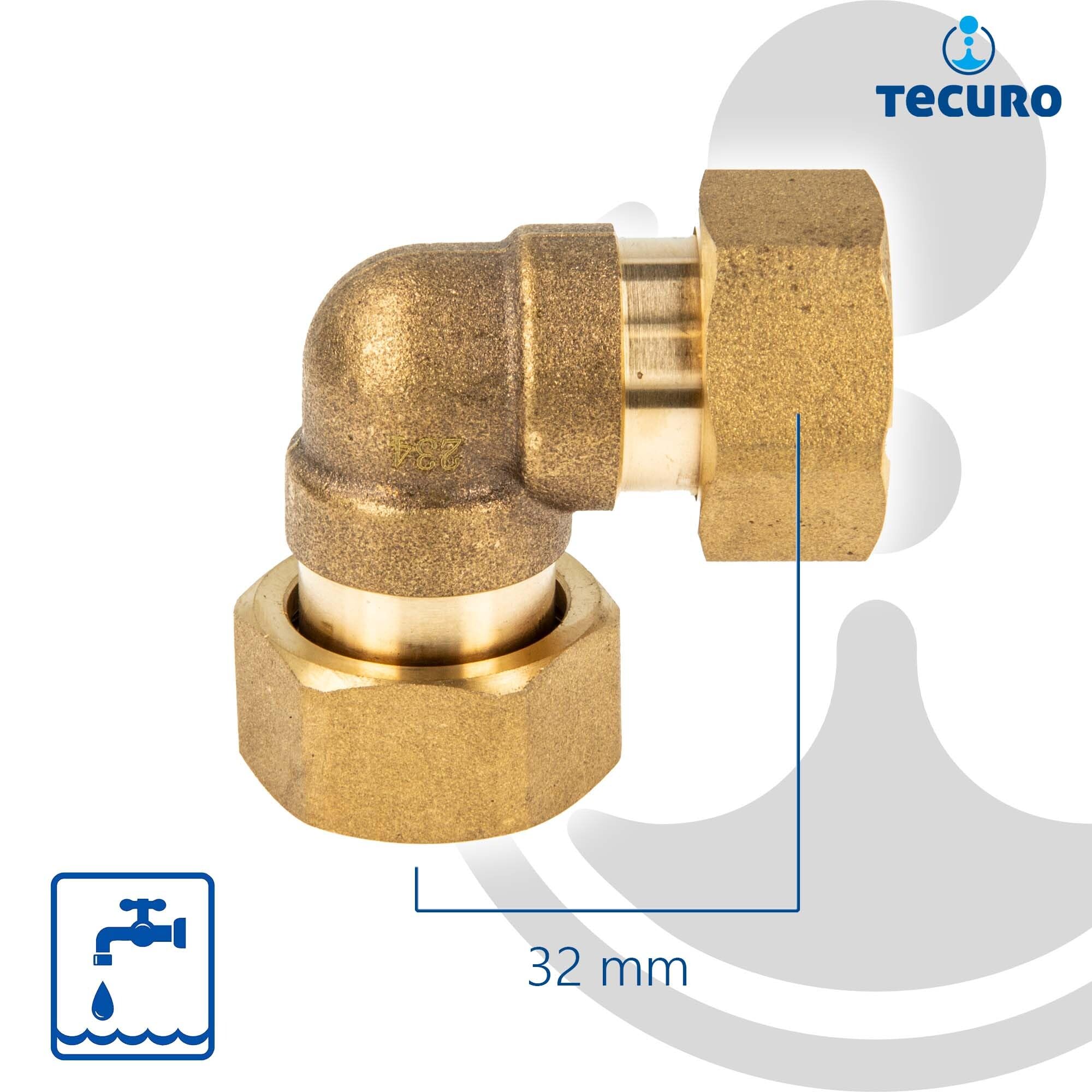 tecuro Winkel 90°, beidseitig Überwurfmutter 3/4 Zoll  