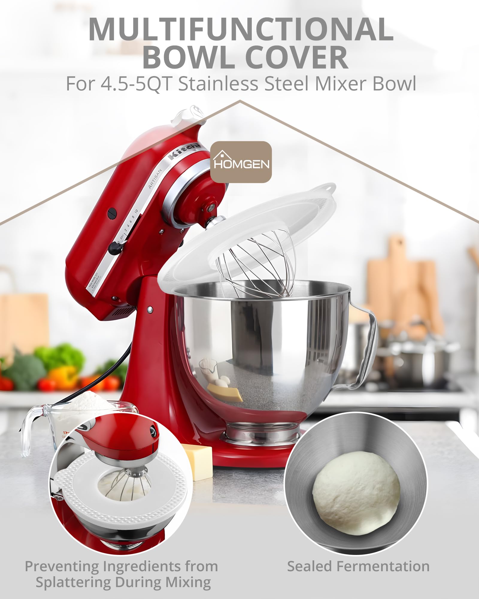 HOMGEN 2 x osłona przed rozpryskami do 4,5 i 5QT KitchenAid - osłona do nalewania i pokrywa miski miksera - osłona do nalewania pasują do różnych misek do mieszania i pokrywy fermentacyjnej do