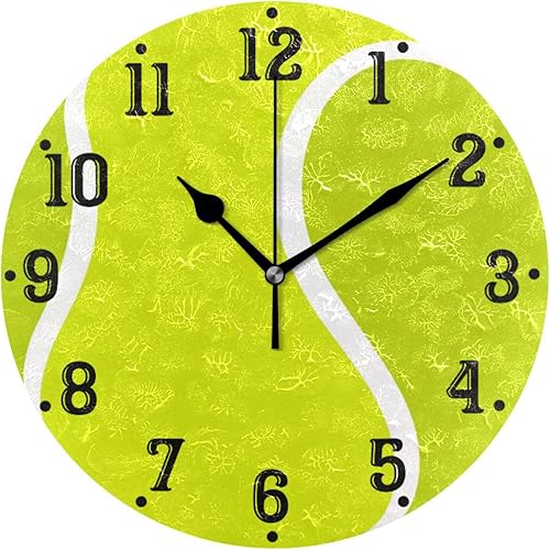 Reloj de pared con pelota de tenis, funciona con pilas, silencioso, sin tictac, moderno, redondo, decoración para dormitorios, cocina, sala de