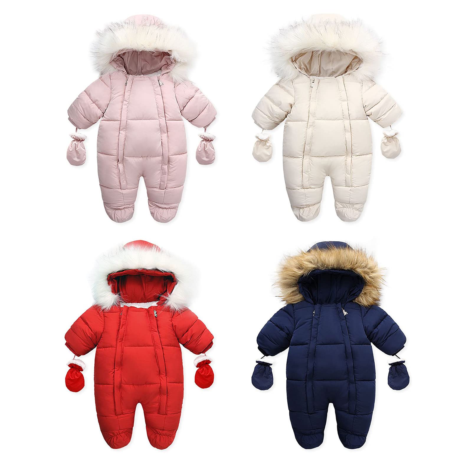 Geagodelia Pagliaccetto Invernale Neonati Unisex Tutina Calda con Cappuccio Cerniera Guanti Tuta da Neve Outfit alla Moda Giubbotto Infantile Cappotto Capispalla