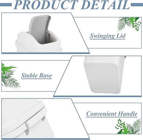 Miniatura 3 de Sumind 2 cubos de basura de baño de 1.8 galones con tapa basculante, cubo de basura pequeño de plástico para baño, cubo de basura para desechos de