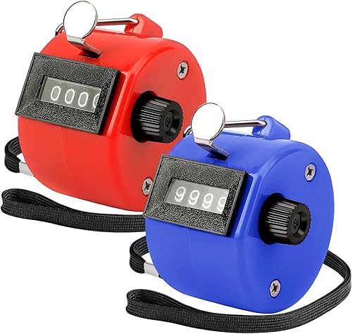KTRIO Paquete de 2 colores de mano contador de contador de números de 4 dígitos, contador de clickers mecánicos de mano, contador de tono para