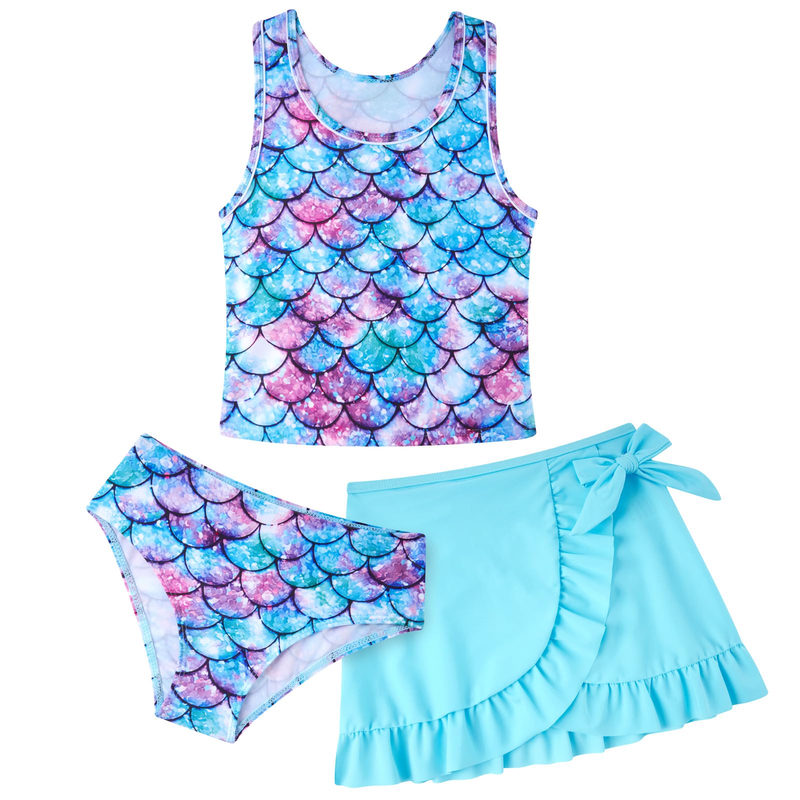 AIDEAONE Mädchen Badeanzug Dreiteiliger Tankini Sommer Schöne Schnelltrocknende Süße Bademode für Kinder 6-12 Jahre