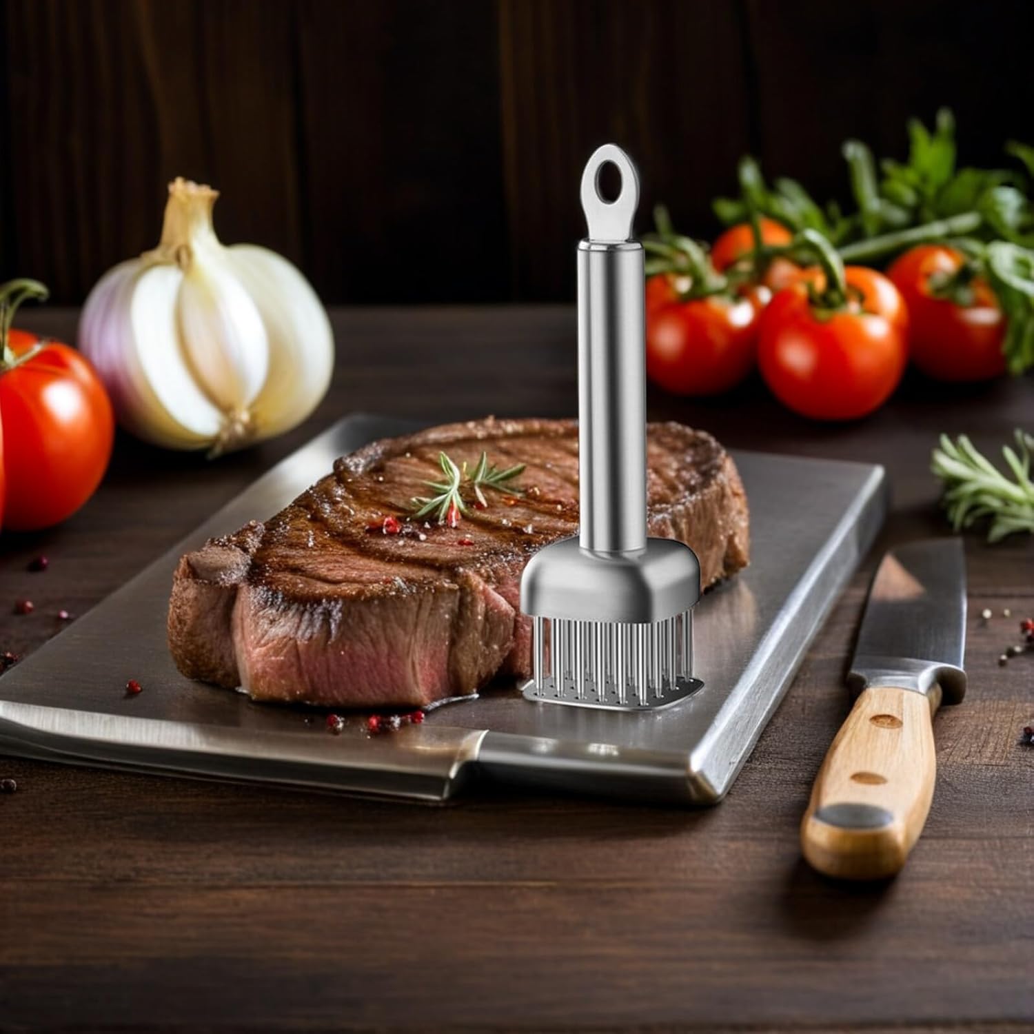 VICASKY Stainless Steel Meat Tenderizing Tool with 304 Steel Needles, Steak Pounder for Household Cooking and Bbq, Single Piece Meat Tenderizer Mallet for Beef, Poultry, and Pork