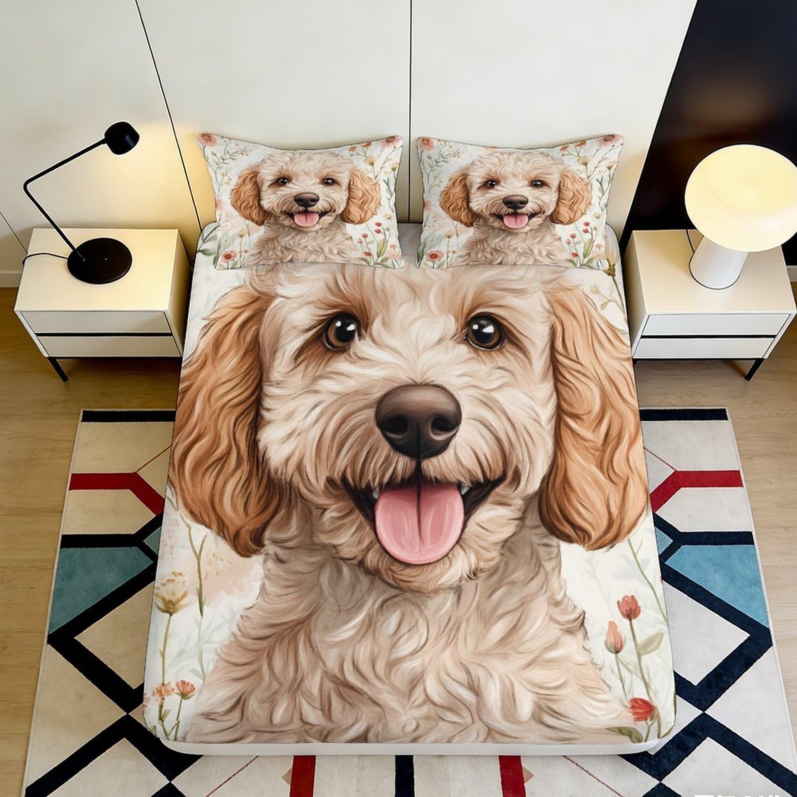 3D Printed Cartoon Dog Fitted Sheet Microfiber Deep Pocket Elastic Hem Cartoon Dog Mattress Fitted Cover Bedroom Bedding for All Ages 140x200x25cm