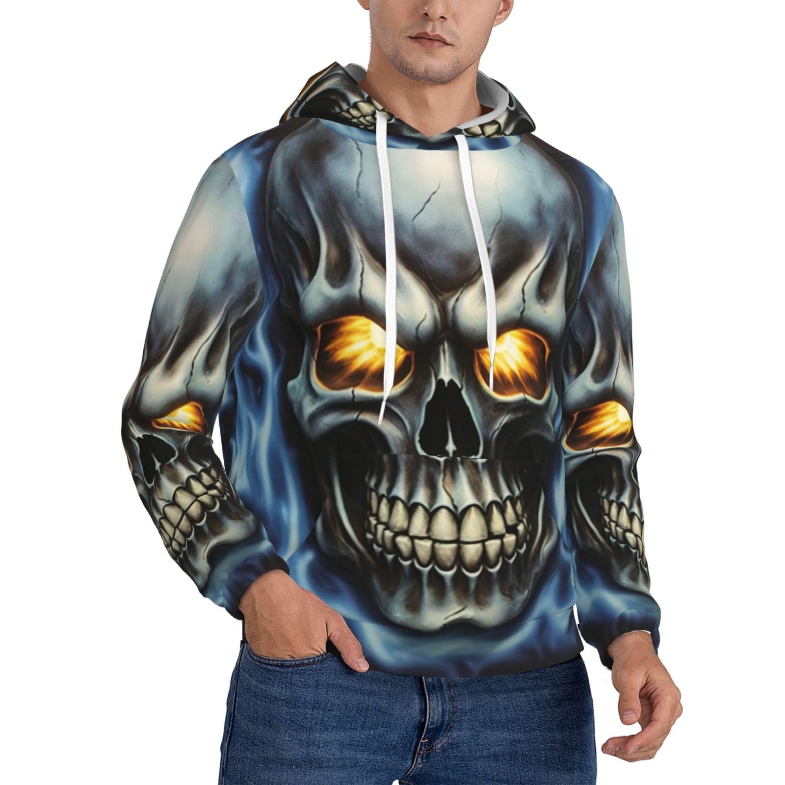 Dfepfkgokl Men's 3 D Horror Ghost Skull Hoodie Pullover Hooded Sweatshirt Hoodies With Big Pockets, Long Sleeve 3D Graphic Casual Loose Fit Hooded Sweatshirts For