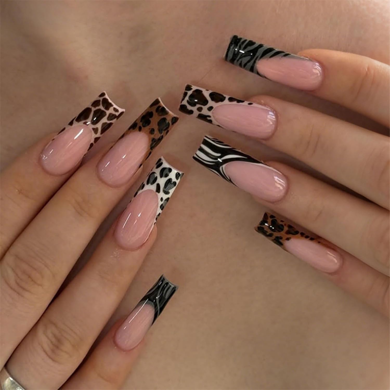 Long Press on Nails Brown French Artificial Nails - 24pcs