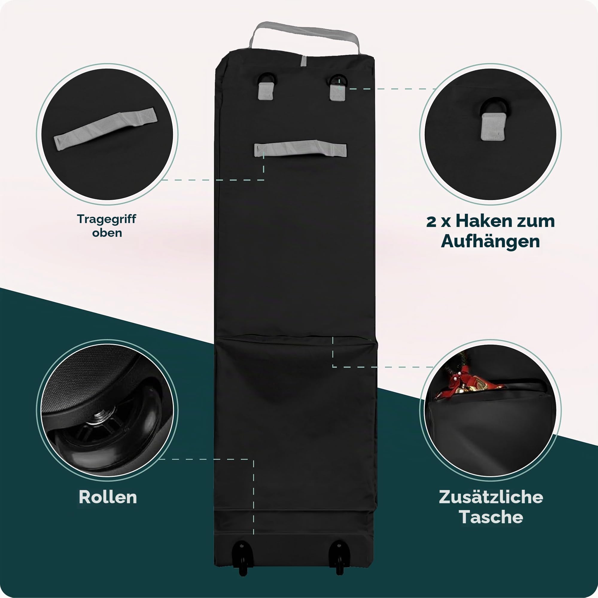 Handy Laundry Aufbewahrungstasche mit Rollen für Weihnachtsbäume – für künstliche Weihnachtsbäume bis 275 cm Reißverschlusstasche, Tragegriffe und Rollen für einfachen Transport. Schützt vor Staub