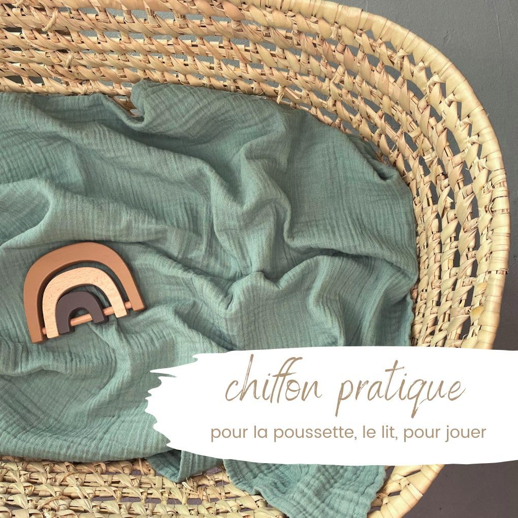 DIKOS® Premium Langes Coton Bébé Menthe Crème | 100% Coton Biologique Certifié GOTS | 64x64cm Set de 4 Pièces | Lange Mousseline Crêpe Bebe doux Garçon et Fille | Cadeau de Naissance Cadeau Nouveau Né
