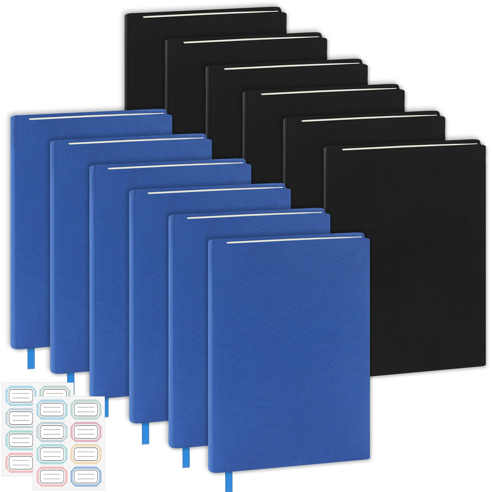 Paquete de 12 fundas protectoras de tela reutilizables para libros de 9 x 11 pulgadas, color negro y azul, funda elástica con etiqueta adhesiva para la mayoría de libros de tapa dura de hasta 10 x
