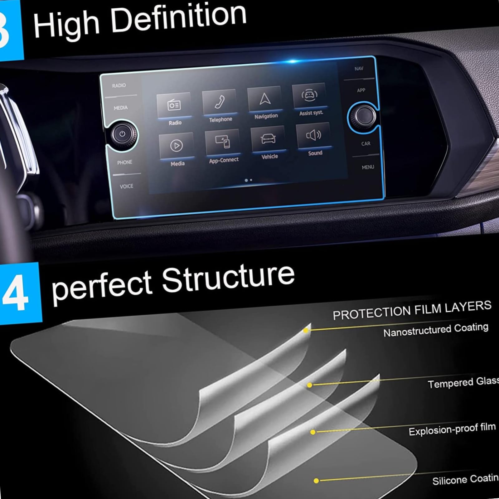 Dla VW,Dla Jetta 2019-2022 Folia ochronna na ekran dotykowy 8 cali, folia ochronna ze szkła hartowanego Volkswagen Jetta Screen Protector