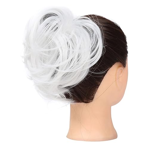 Miniatura 6 de GIRLSHOW Extensiones de cabello sintético liso y elástico con forma de dona despeinado para mujeres y niñas (#blanco, 1.41 onzas)