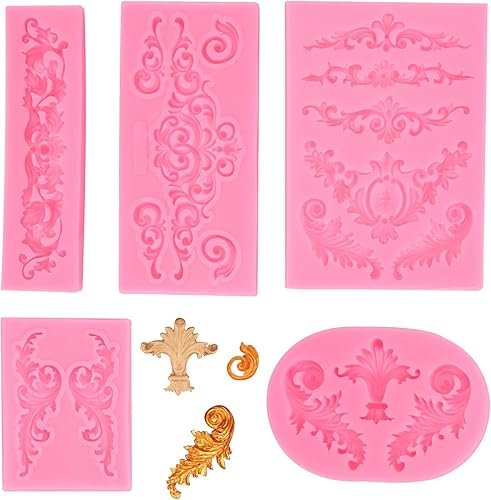 Molde de silicona para manualidades, 5 unidades, estilo barroco, color rosa, para manualidades, molde de encaje de flores, molde de filigrana