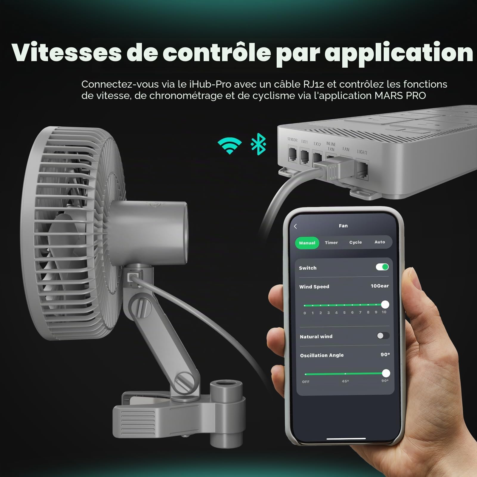 Mars Hydro M6 Ventilateur oscillant pour tente de culture, 10 vitesses et faible bruit pour les plantes hydroponiques et la circulation de l'air, avec contrôle pratique via application/WiFi.