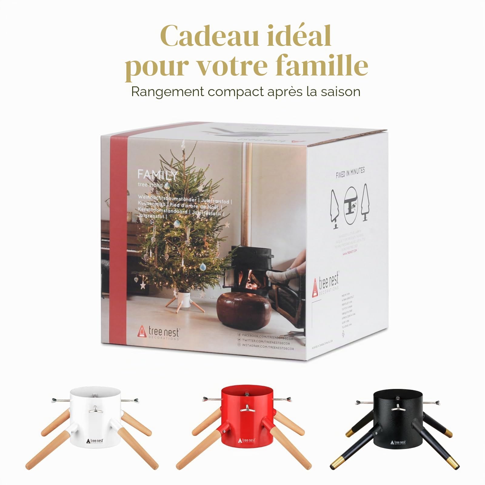 Tree Nest Pied de Sapin de Noël Support Pied de Sapin avec Réserve d'eau - Family Christmas Tree Stand pour Sapin jusqu'à 3.5m, Tronc de 6 à 15 cm Blanc