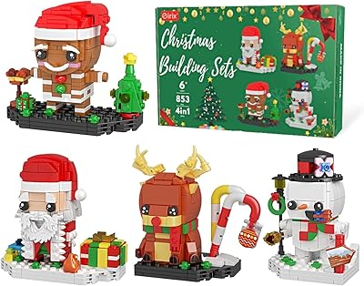 Christmas Building Blocks Sets, 4in1 Building Brickheadz Kit, Santa/Reindeer/Snowman/Gingerbread Man Blocks Bricks Set Christmas Decorations and Gifts for Kids, Boys, Girls, Adult 853PCS (2022 New)