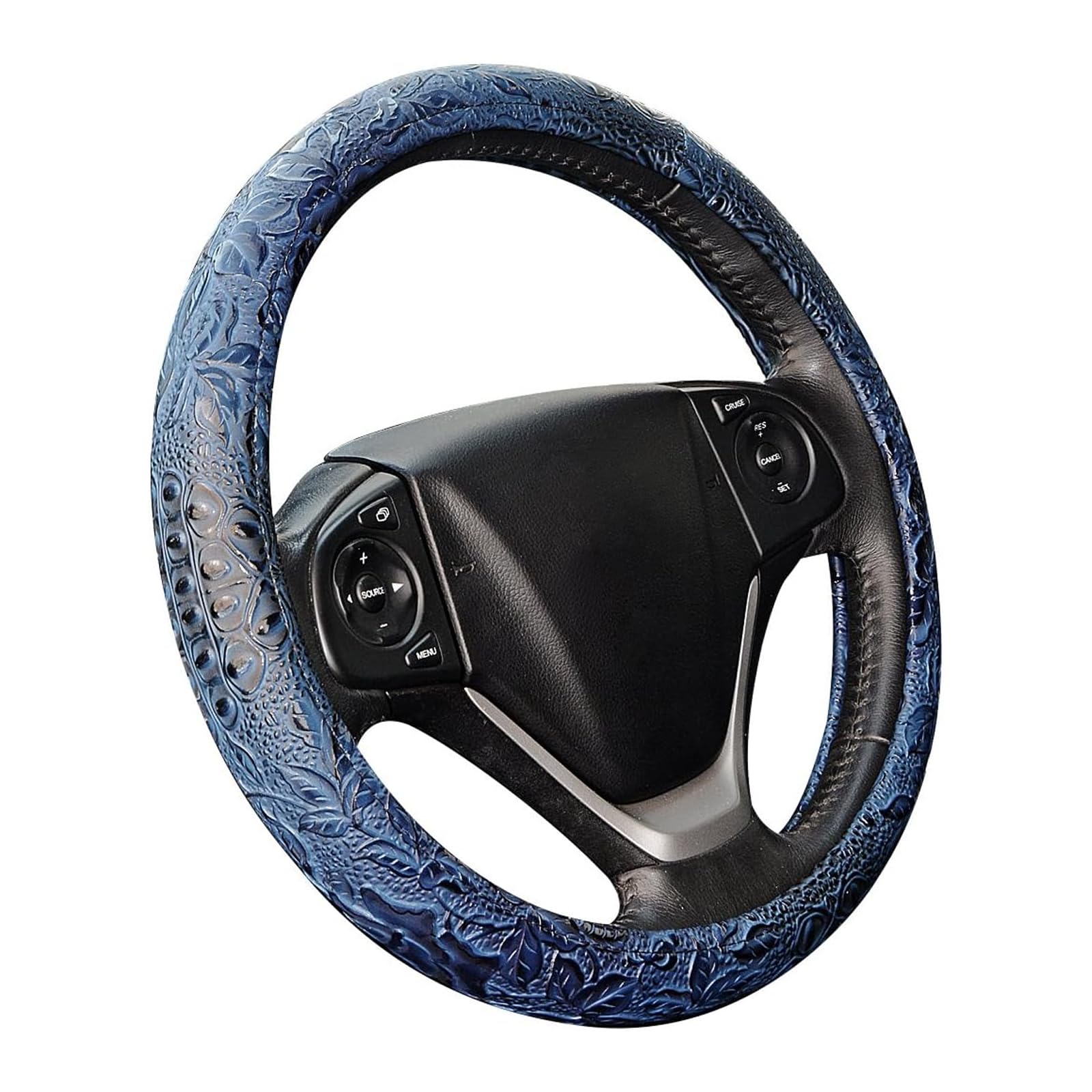 ZYHW - Funda universal para volante de coche (15 pulgadas, tamaño mediano), antideslizante, de cuero, con diseño de flores, color azul