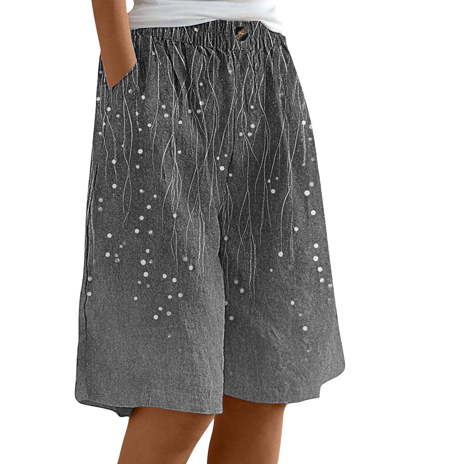 Generisch Short de sport en lin de coton pour femme, coupe ample, longueur genou, short d'entraînement décontracté avec jambes larges et taille élastique